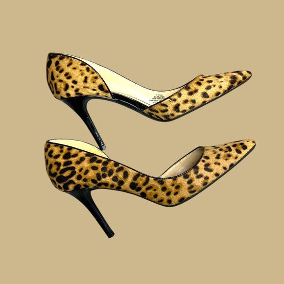 Jessica Simpson Leopard Print Pointed-Toe Heels 3.5" Stiletto Black & Tan Faux F - Picture 6 of 10